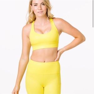 Zyia Neon Yellow Metallic Light n Tight Sports Bra MEDIUM